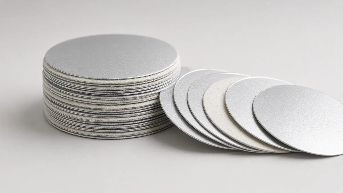 Stack of round aluminium foil induction seal liners with paperboard backing
